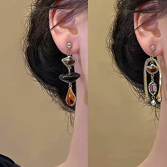 Gold Stone Mix Match Dangle Earrings - Picture 7 of 11